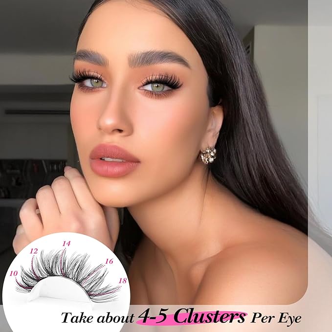 Yawamica Lash Extension Kit Wispy Lash Clusters Kit C Curly Eyelash Clusters 10-18mm Cluster Eyelash Extensions Kit Soft Individual Lashes DIY Lash Kit with Lash Cluster Glue Lash Tweezers by Self