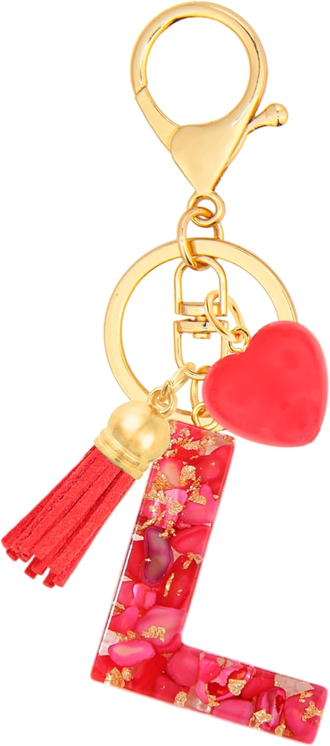 Initial Keychains for Women with Cute Heart Resin - Alphabet Letter Keychain for Bag, Backpacks, Purse or Car key
