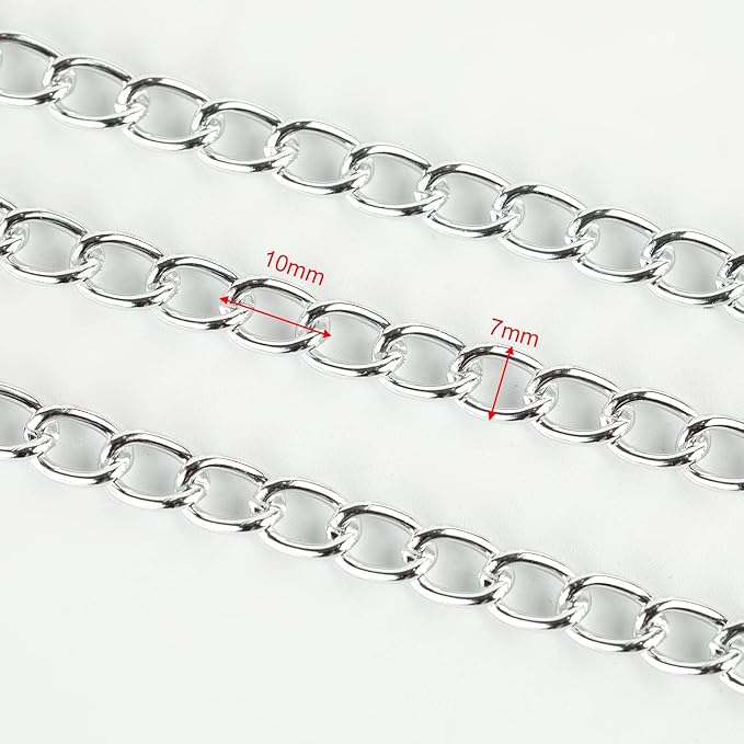 33ft/10m Cable Link Chain for Jewelry Making Light Silver Plated Aluminum Jewelry Chains Bulk with Jump Rings and Lobster Clasps