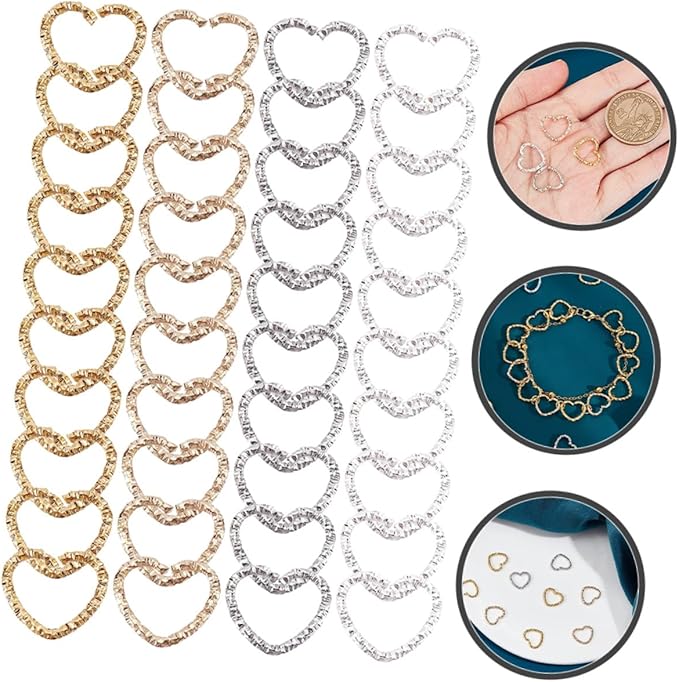 320pcs Heart Linking Charms Metal Open Jump Rings for Jewelry Making Smooth Edges DIY Pendants Bracelets Necklaces Keychains Accessories