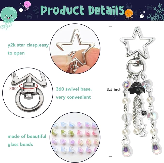 Agromusk Jellyfish Keychain,Cute Y2K Car Keychains for Women Girls Jellyfish Bag Charms Purse Accessories Star Jelly Decor