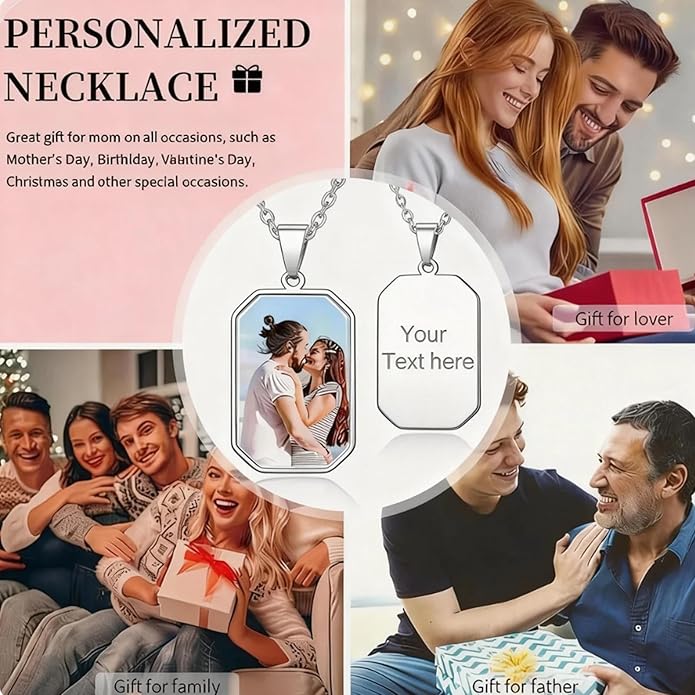 CLYLIFE Picture Necklace Personalized Photo,Custom Disc/Heart Pendant for Men Women Dad Mom Customized Necklace with Chain Photos Memorial Gifts for Mother's Day, Birthday, Anniversary