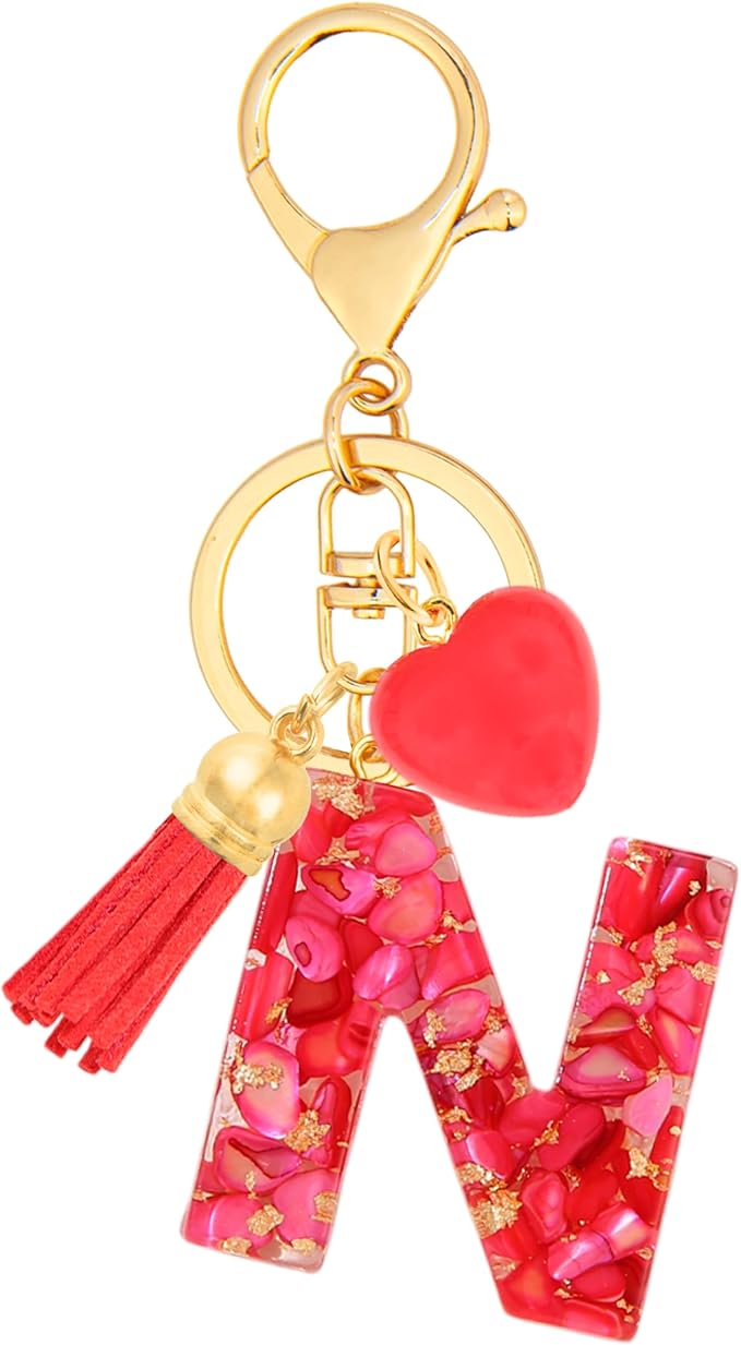 Initial Keychains for Women with Cute Heart Resin - Alphabet Letter Keychain for Bag, Backpacks, Purse or Car key
