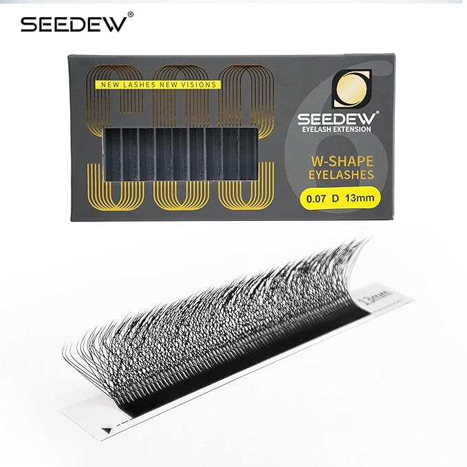 SEEDEW 6D Lash Extensions, 0.07mm D Curl 10mm 12 Rows/Tray, W Shape Flat Stem, Korean PBT Mega Volume False Eyelashes Grafting for Beginner Artist, Lash Tech, Beauty Salon(6D-Matte Black-0.07-D-10mm)
