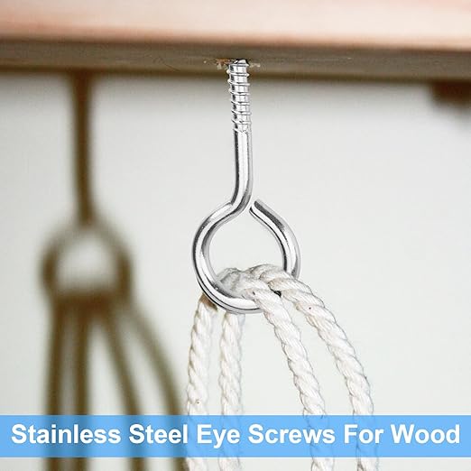 Aovchei Eye Screws, 18Pcs 2.5 Inch Long, 304 Heavy Duty Stainless Steel Screw Hooks, Rust-Resistant Self Tapping Eyelet Bolts for Wood, Securing Cables Wires, Indoor & Outdoor for Hanging Artwork