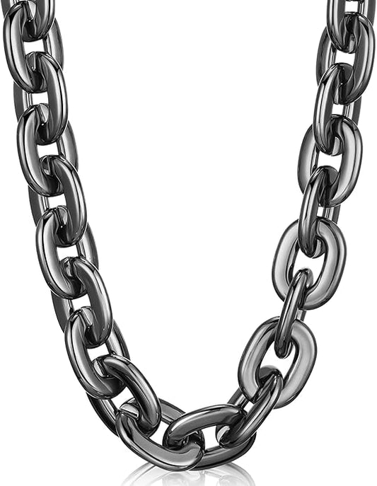 Remuuly Plastic Chain Necklace Chunky Big Fake Necklace Hip Hop Rapper Giant Turnover Chain Costume for Halloween