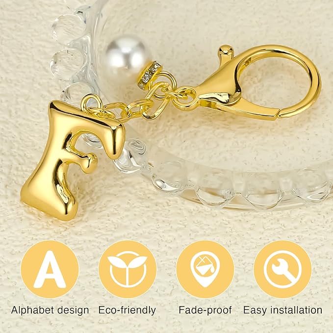 VICKHU Gold Plated Bubble Initial Letter Cute Keychain for Women Car Key Purse Decorative Keyring Handbag Charms Fashion