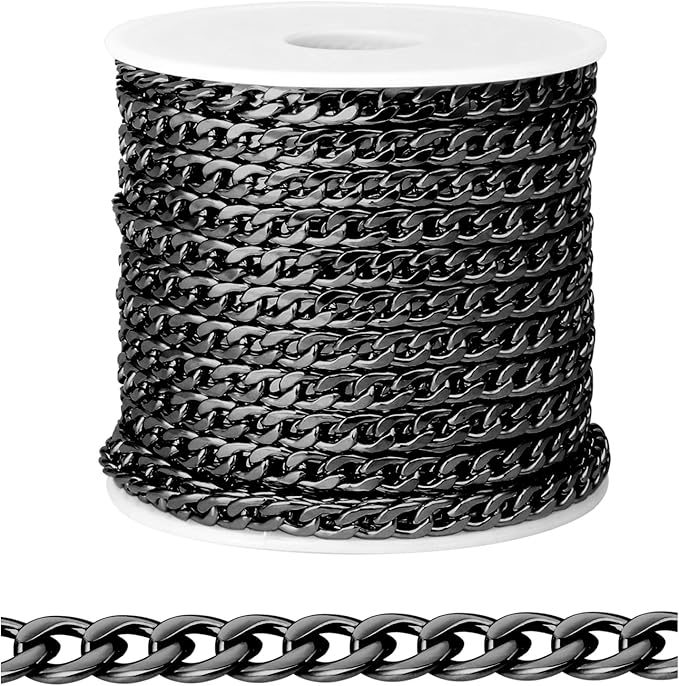 [33FT] Gunmetal Stainless Steel Curb Chains for Jewelry Making, 4.5mm Wide 304 Stainless Steel Cuban Link Chain Roll Bulk for DIY Jewelry Making Craft