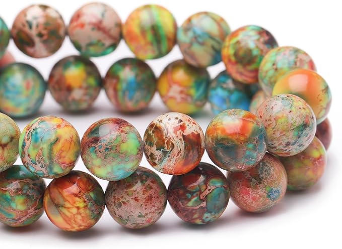 10mm Natural Stone Beads for Jewelry Making,Orange Imperial Jasper Polished Smooth Round Gemstone Beads for Bracelet Necklace 15 Inch
