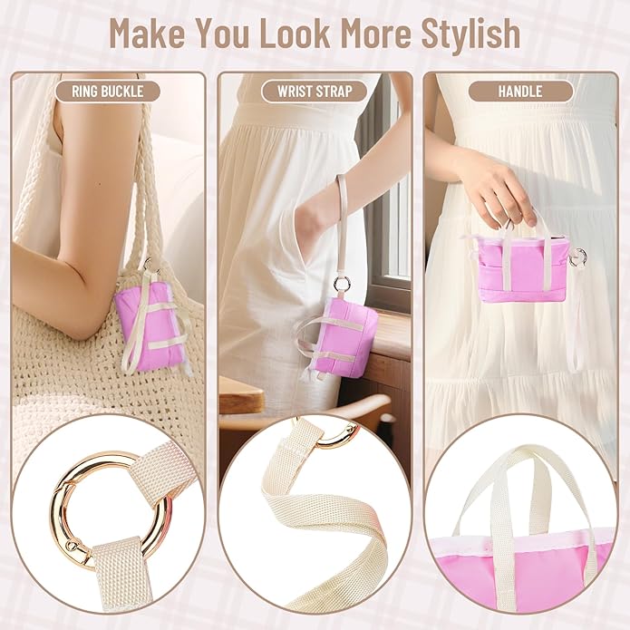 2 Pack Coin Purse Keychain, Mini Tote Bag Keychain with Wristlet, Cute Makeup Pouch Bag Wallets Accessories