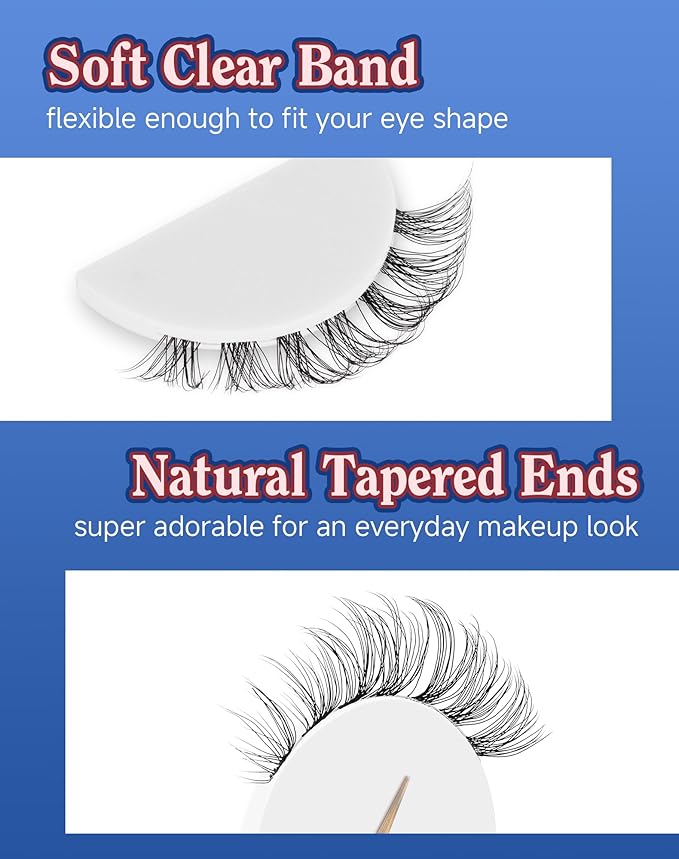 ENFOO Lashes Natural CLear Band Wispy False Eyelashes Natural Look Flared Strip Eyelash False Eye Lash Soft 7 Pairs Everyday SF-02