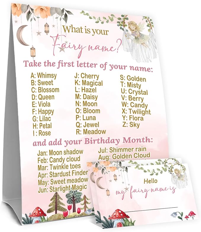 Fairy Party Favors, Fairy Party Decorations, Birthday Games with 1 Birthday Activity Sign for Girls Holiday 30 Cards for Kids Baby Shower Tea Activity Favors