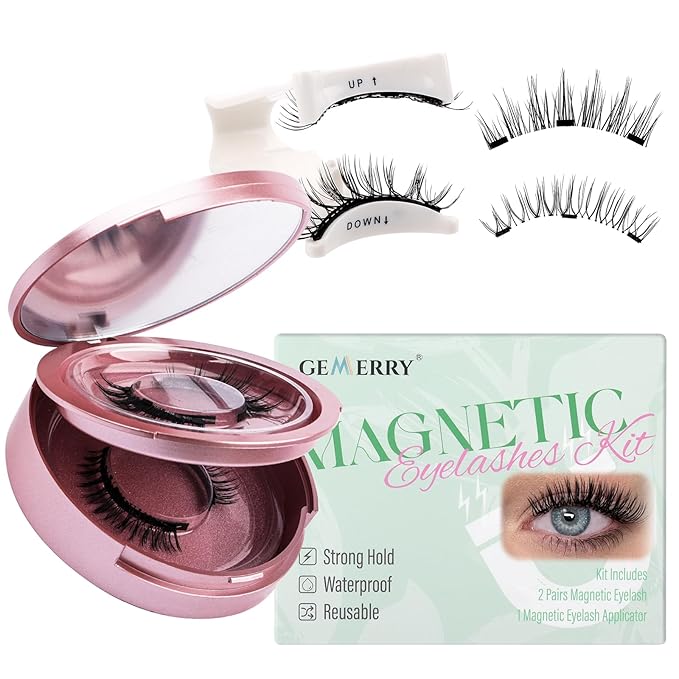 GEMERRY Magnetic Eyelashes with Applicator 2 Pair Magnetic Lashes No Glue Natural Look Lash Clusters Kit False Eyelashes Cat Eye Easy to Wear and Remove No Glue No Eyeliner Needed Soft Strip Lashes