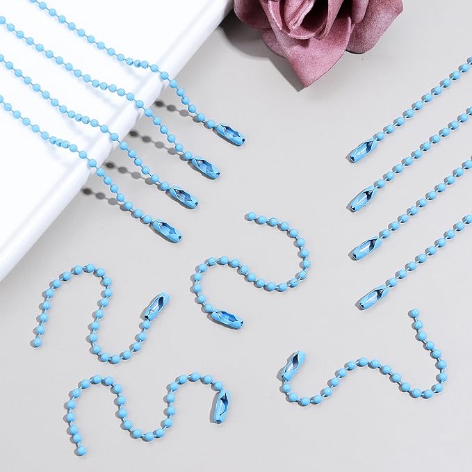 Lemonkey 100Pcs Ball Beads Chains Bulk,Blue Keychains Rings Metal Chains,4 Inch Dog Tag Metal Small Chains with Connectors for Hanging Decoration