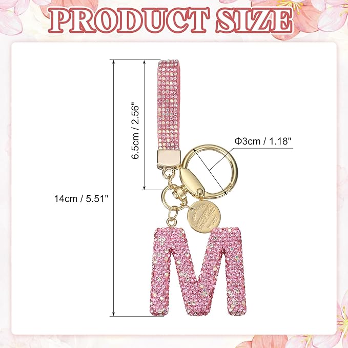 PATIKIL Initial Letter Keychain, Cute Sparkly Rhinestone Key Chain Alphabet Charm for Car Keys Handbags Purse