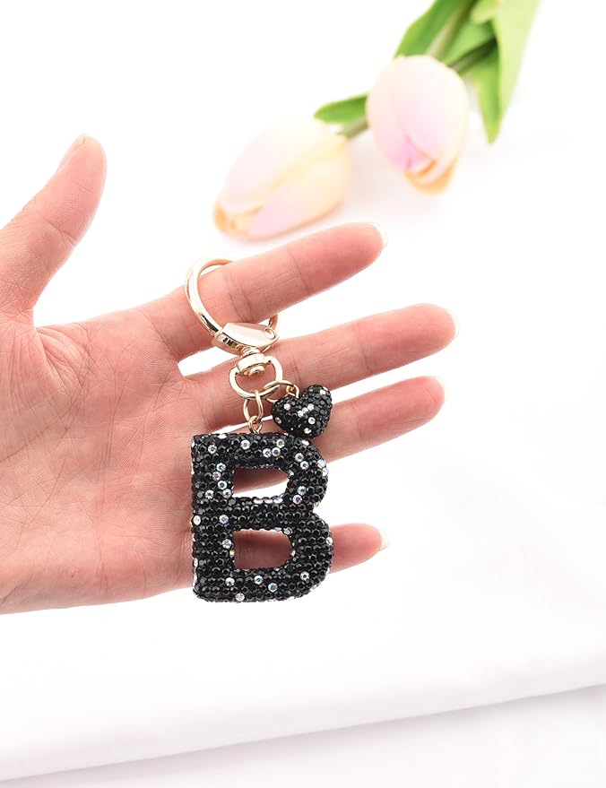 Initial Keychain for Women Girls,Bling Letter Key chain Initial with Heart,Pink Keychain Charms for Backpack Handbag