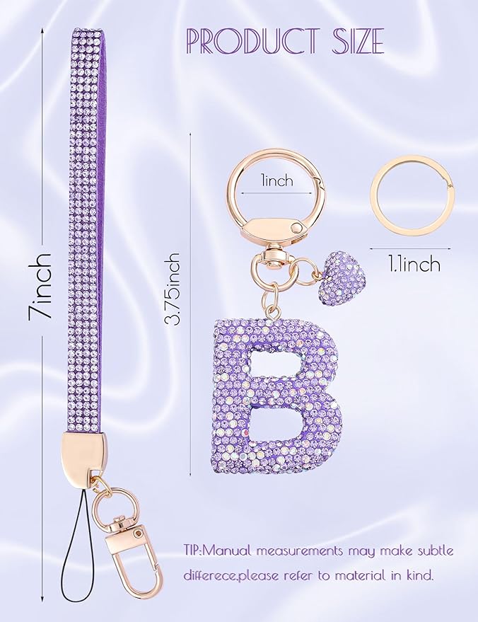 Initial Keychain for Women Girls,Bling Letter Key chain Initial with Heart,Pink Keychain Charms for Backpack Handbag