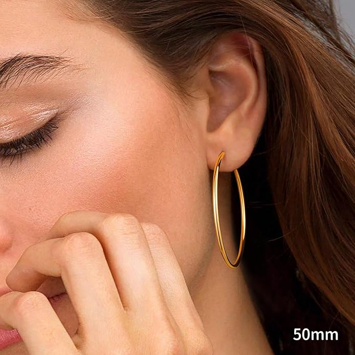 M MOOHAM 14K-Gold-Plated Hoop Earrings for Women - Hypoallergenic 14K Gold 925 Sterling silver-plated Post Sensitive Ears Nickel Free Hoops Earrings Set for Women Jewelry Lightweight 13-60mm