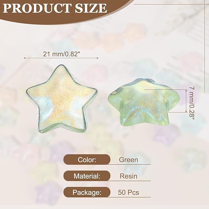 uxcell 50Pcs Flat Back Star Resin Charm, Glitter Star Charm Mini Bulk Beads Embellishments for DIY Crafts Hair Clips, Photo Frames, Phone Cases, Scrapbooking Decor, Green