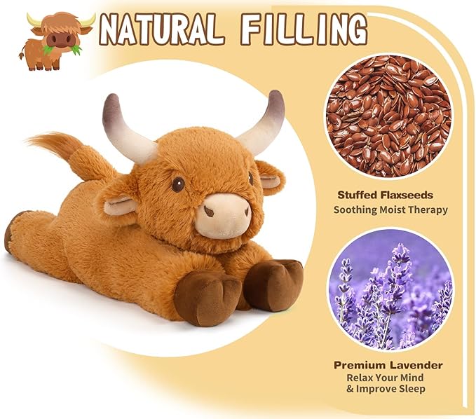 Cuckool Bull Stuffed Animals, Microwavable Stuffed Animals Adorable Fluffy Bull Plush for Warmth & Comfort, Heatable Coolable Lavender Scent Toys, Cute Soft Plushies Gift for Kids Boys Girls & Adults