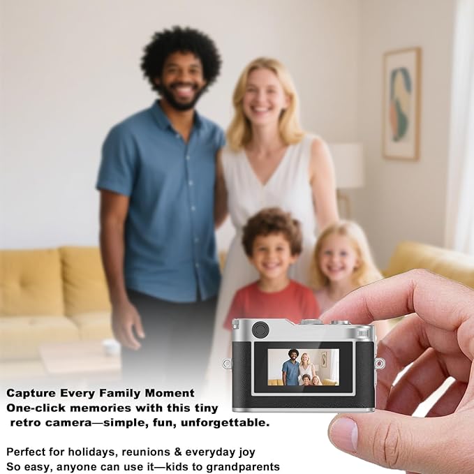 Keychain Retro Camera，Mini Micro Digital Tiny Digital Photo Camera，1080P FHD Tiny Portable Small Cameras Pocket Video Recorder，for Travel Study Recording (Brown-16G)