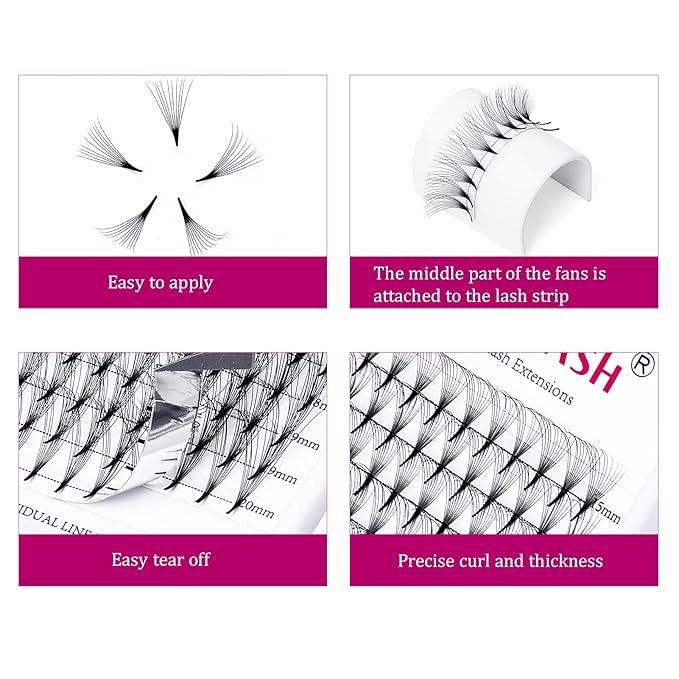 Lash Extension 10D Premade Volume Eyelash Extensions .05 .07 Thickness Premade Lash Fans Pointed Base Middle Stem Eyelash Extension Supplies(10D-0.07-D，Mix 15-20mm)