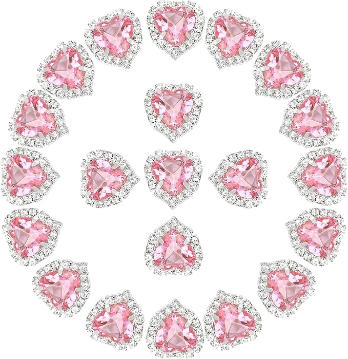 PATIKIL 30PCS Heart Rhinestones, Sew on Rhinestones Buttons Crystal Heart Nail Charm Embellishment Flatback Diamond for Sewing DIY Clothing Wedding, Pink
