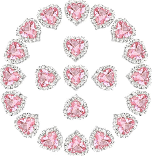 PATIKIL 30PCS Heart Rhinestones, Sew on Rhinestones Buttons Crystal Heart Nail Charm Embellishment Flatback Diamond for Sewing DIY Clothing Wedding, Pink