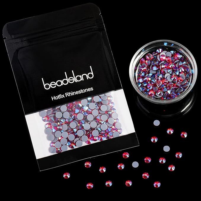 Beadsland Hotfix Rhinestones, 1440pcs Flatback Crystal Rhinestones for Crafts Clothes DIY Decorations, Light Siam AB, SS12, 3.0-3.2mm