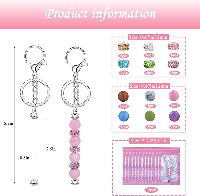 SUIMZESTI 109 Pcs Beadable Keychains Bars Set, Bulk Keychain Making Kit with Spacer Silicone Beads for Keychains Making Accessories for Womens DIY Crafts Gifts