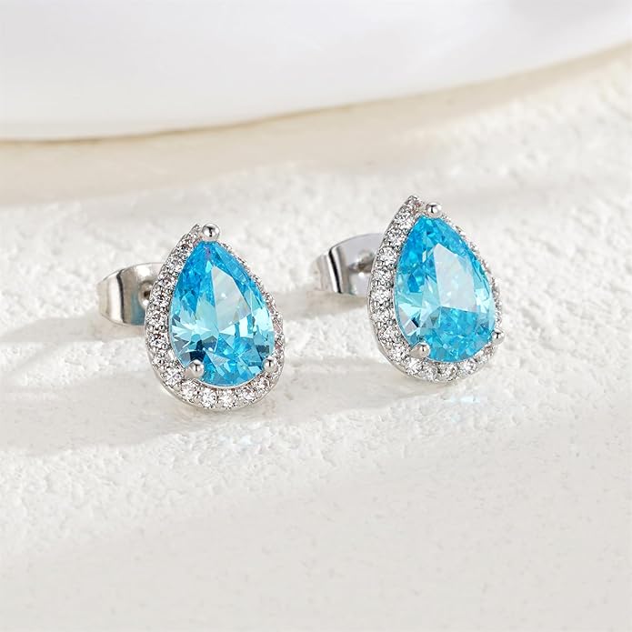 YOMELA Cubic Zirconia Earrings Studs, Halo CZ Birthstone Simulated Diamond Stud Earrings for Women