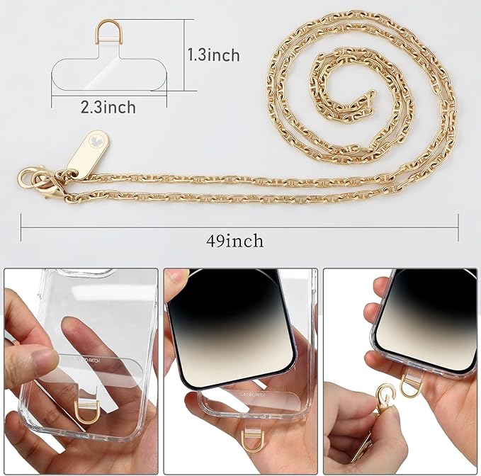 UKON Phone Chain Crossbody Cellphone Lanyard Fashion Phone Strap Lightweight Crossbody lanyard with 2xTPU Tether Tab for Women Shopping Traveling Party（gold）