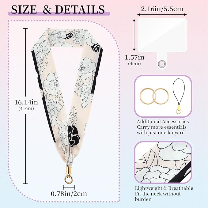ZOOEASS Phone Lanyard Charm with Tether Tab Neck Lanyards for ID Badges Car Key Women Cute Scarf Keychain Strap Around Neck