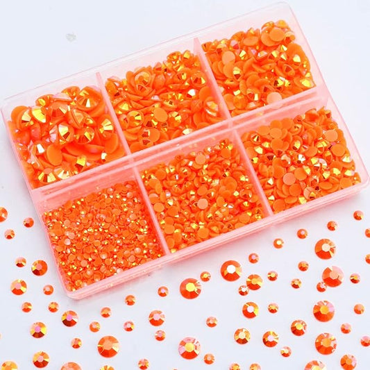3000PCS Resin Flatback Rhinestone, 2mm 3mm 4mm 5mm 6mm Orange AB Flatback Jelly Resin Rhinestones for Tumblers, Mugs, Bottles, Craft Decoration, Loose Bling Glitter Gem Stone