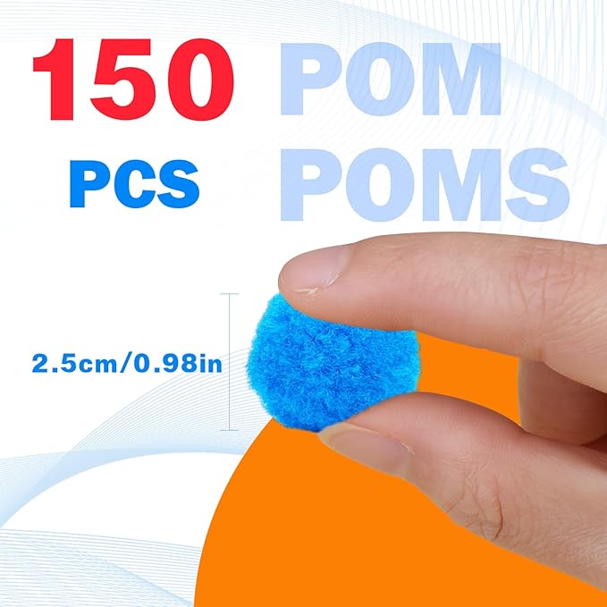 MORFEN 150 Pieces Pom Poms, 1 Inch Blue Craft Pom Poms, Fuzzy Pompom Puff Balls, Small Pom Pom Balls for DIY Arts and Crafts Projects, Home Decorations