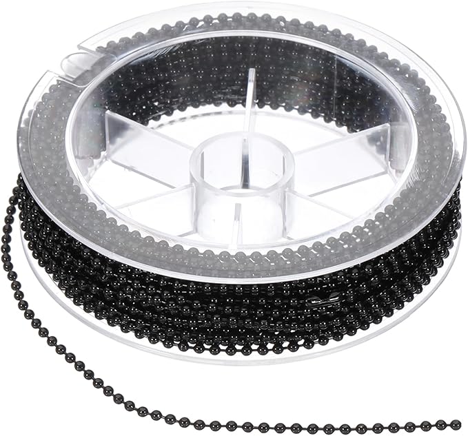 PATIKIL 10m/32.8ft Beaded Ball Chain, 2mm Stainless Steel Pull Chain Extension with 20 Pcs Connectors for Tag Chain, Keychain Rings, DIY Crafts, Black