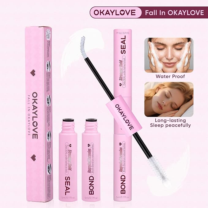 OKAYLOVE Lash Cluster Glue, Waterproof White Eyelash Extension Glue, 150H+ Strong Hold, 2-IN-1 Bond & Seal, Quick-drying, Non-Irritating