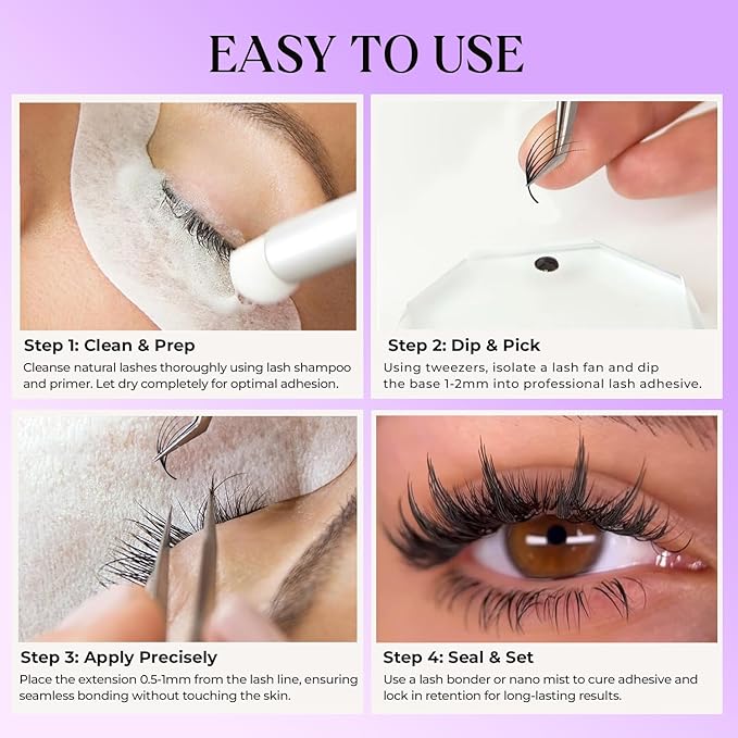 SAIGON LASH Anime Lash Kits Promade Fans –3D & 12D Wispy Volume Lashes, CC Curl 0.07, Mixed Length 6–13mm, Loose Handmade Extensions for Lash Artists (Dark chocolate-CC-0.05-6 - 13mm)