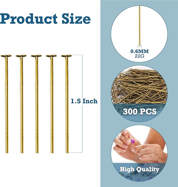 Mandala Crafts 1.5 Inch Antique Brass Flat Head Pins for Jewelry Making Earring Making Supplies – 300 PCs Jewelry Findings for Making Earring DIY Bracelets Rosary Charms