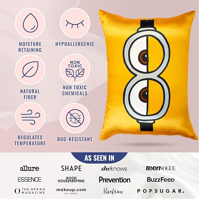 Blissy Silk Pillowcase - 100% Pure Mulberry Silk - 22 Momme 6A High-Grade Fibers - Silk Pillow Cover for Hair & Skin - Regular, Queen & King (Minion, 20" x 26" (Pack of 1))