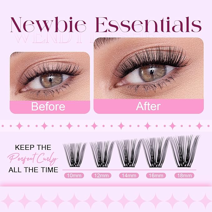 Lash Clusters 30D+40D+60D+80D Wispy Individual Lashes D-Curly Volume Lash Extensions 10-18mm Natural DIY Cluster Lashes for Beginners