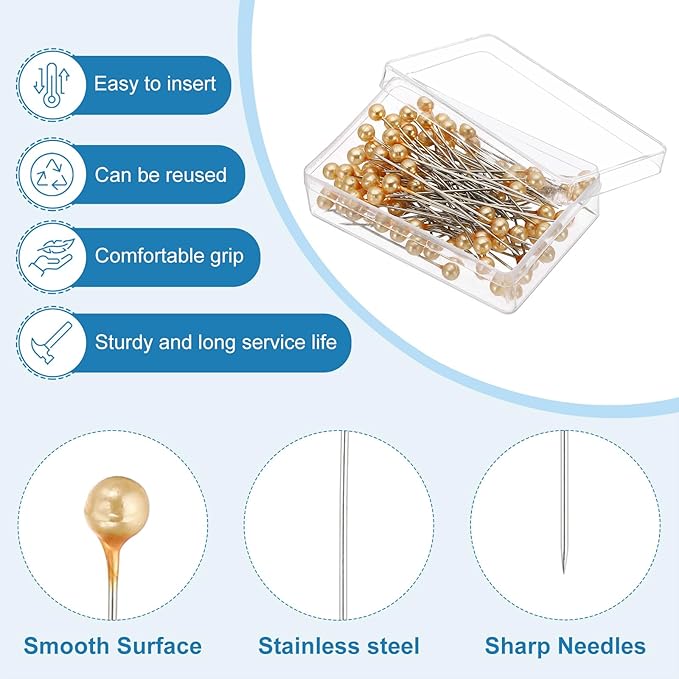 PATIKIL Sewing Pins, 600 Pcs 1.5 Inch Straight Pin with Plastic Pearlized Ball Head for Fabric, Decorative, Jewelry DIY, Craft and Sewing Project, Champagne