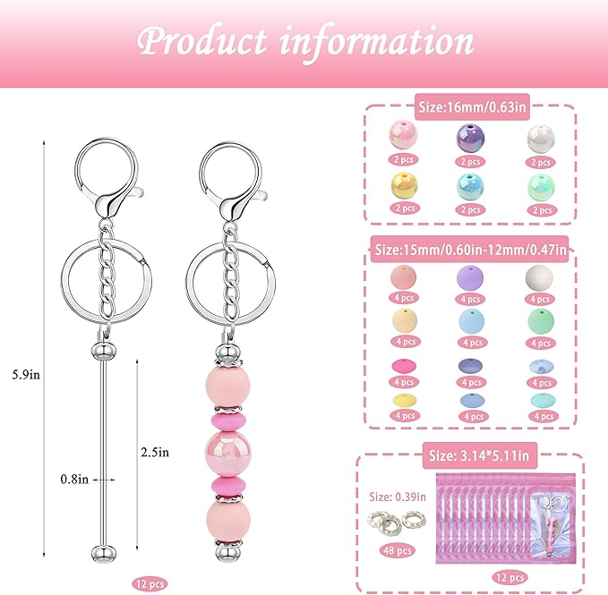 SUIMZESTI 133 Pcs Beadable Keychains Bars Set, Bulk Keychain Making Kit for Women with Spacer Acrylic Silicone Beads for Keychains Making Accessories DIY Crafts Gifts