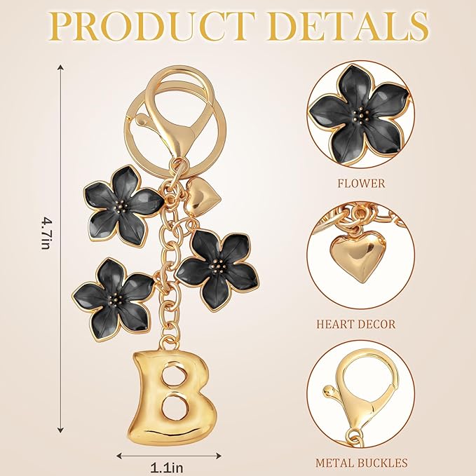 Snycler Bubble Initial Keychain Graceful Flower for bags car remote–A-Z Letter Charms for Women