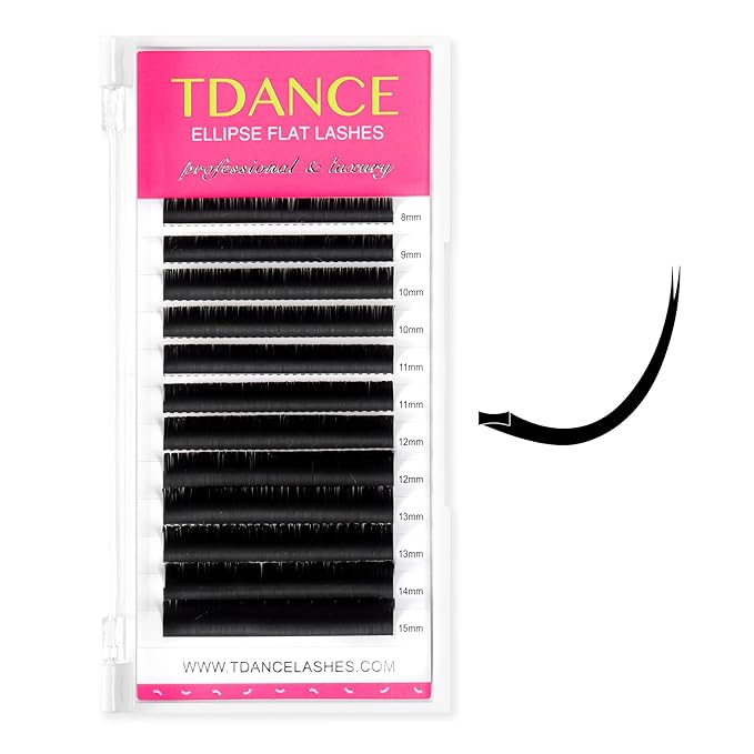 TDANCE Classic Lash Extensions Flat Lashes Eyelash Extensions 0.2mm CC Curl Ellipse Eyelash Extensions 8-15mm Mixed Black Matte Individual Lashes Salon Use(Flat,CC-0.2,8-15mm)