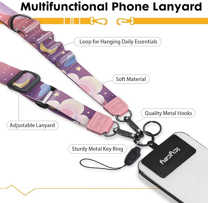 Phone Lanyard Crossbody, Clouds Cell Phone Strap for Around The Neck Adjustable, Anti Theft Cute Lanyard for iPhone Case ID Holder Keys Accessories Travel Essential