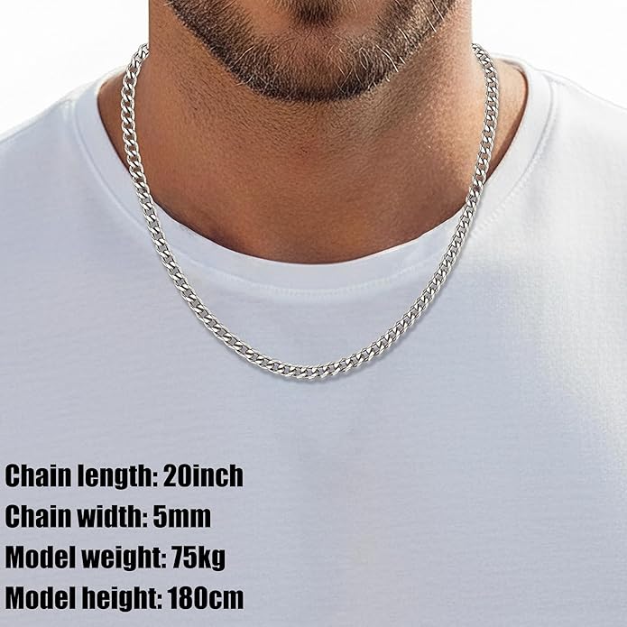 Fiusem 3.5mm Cuban Link Chains for Men, Silver Tone/Black/14K Gold Plated Stainless Steel Necklace Chain, Mens Necklace 16, 18, 20, 22, 24, 26, 28 Inch