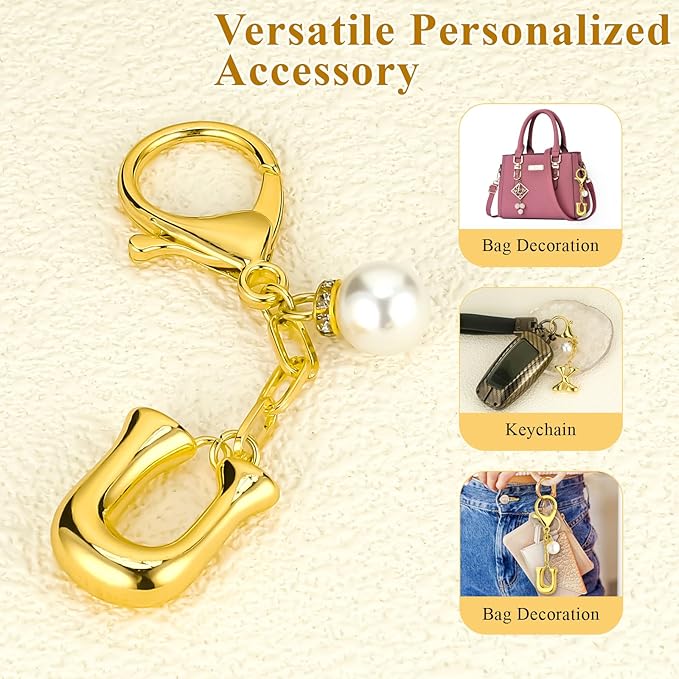 VICKHU Gold Plated Bubble Initial Letter Cute Keychain for Women Car Key Purse Decorative Keyring Handbag Charms Fashion