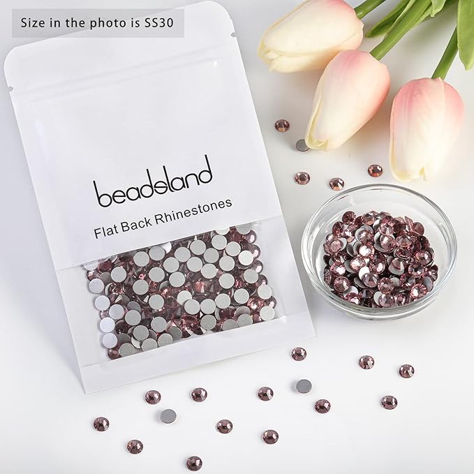 Beadsland Flat Back Crystal Rhinestones Round Gems for Nail Art and Craft Glue Fix, Light Purple, 6.3-6.5mm, SS30/288pcs