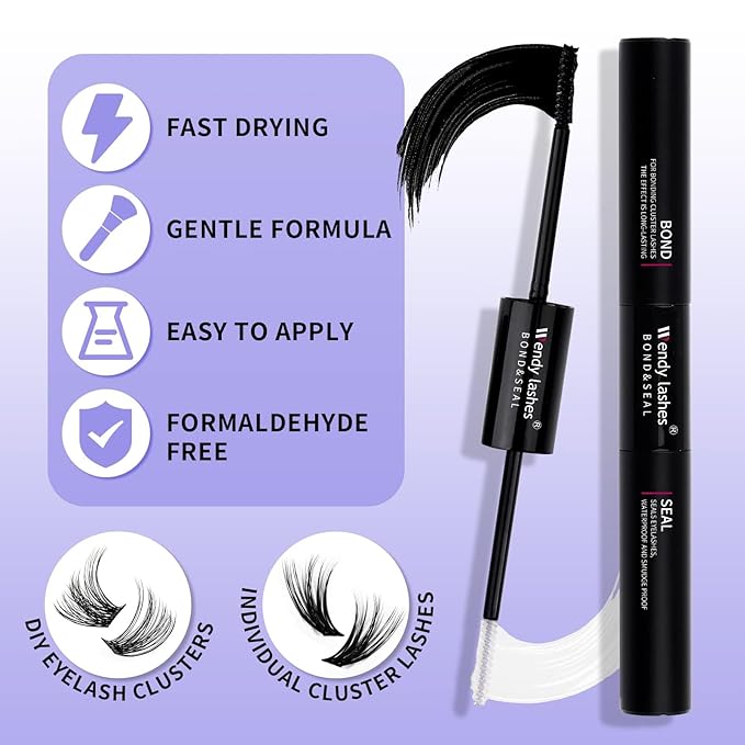 Lash Clusters Kit for DIY Eyelash: 280Pcs, Wendy, Using at Home, Ultra-light, Natural, Fluffy, Wispy, Waterproof, Anime, Manga, Cat Eye, D Curl, 12-16mm, 30D+40D, RR126